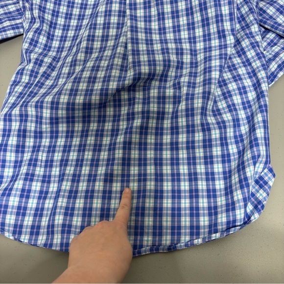 Peter Millar Blue Plaid Check Button Up Dress Shirt Men's Large Cotton Casual - Picture 12 of 13